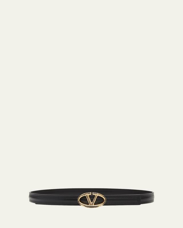 Rhinestone V-Logo Leather Belt