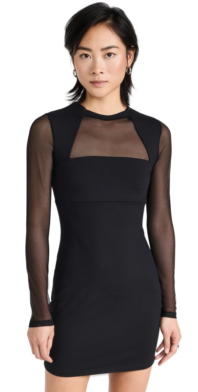 Susana Monaco Mesh Crew Long Sleeve Dress Black