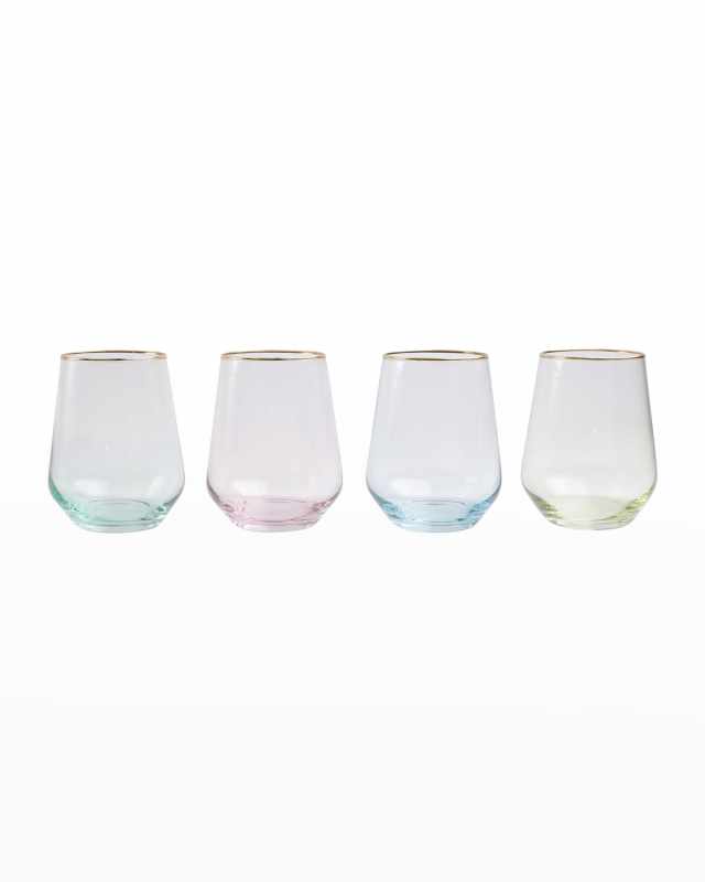 Rainbow Assorted Stemless Wine Glasses, Set of 4