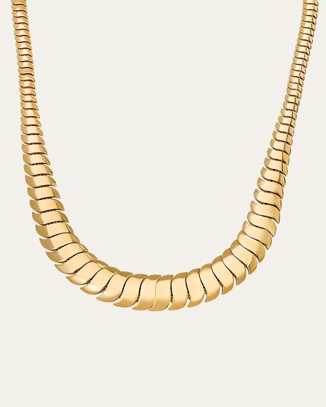 14K Yellow Gold Wide Cobra Necklace, 16"L