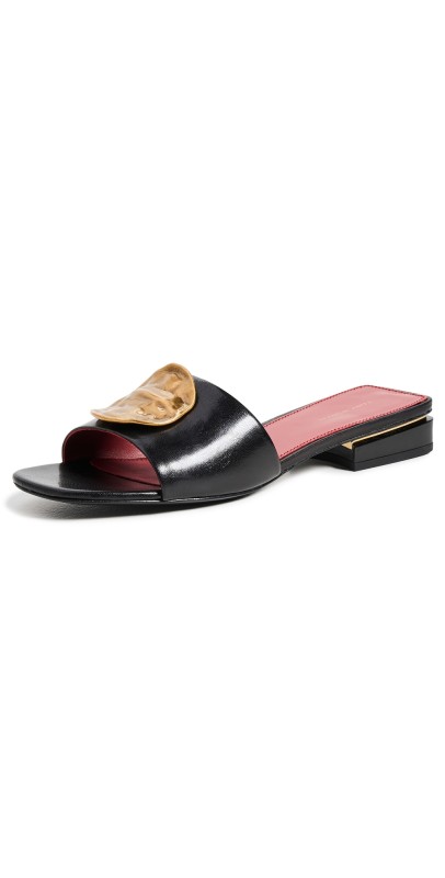 Tory Burch Patos Mule Sandals Perf Blk/Tory Red/Ancient Gld