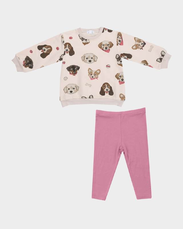 Girl's Pretty Puppy FacesOversized Sweatshirt & Leggings Set, Size 6M-3