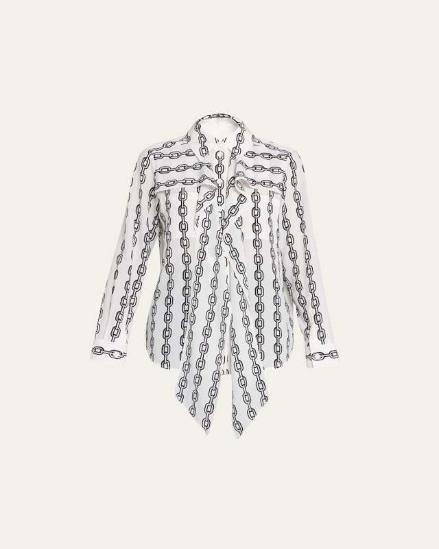 Tammy Chain-Print Scarf-Neck Silk Blouse