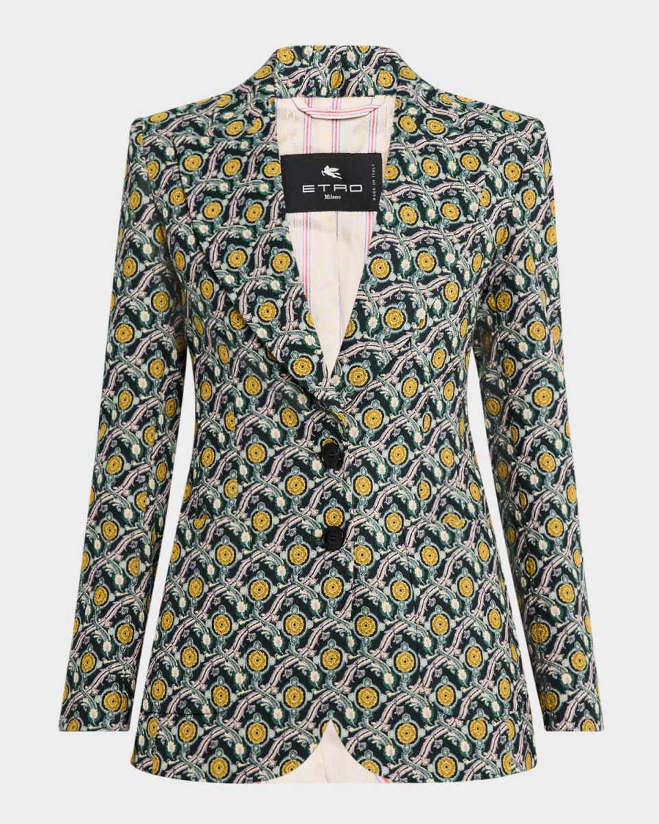 Double-Knit Medallion Single-Breasted Blazer Jacket
