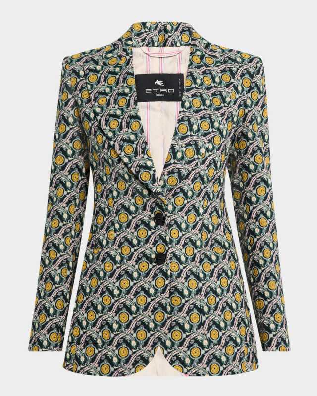 Double-Knit Medallion Single-Breasted Blazer Jacket