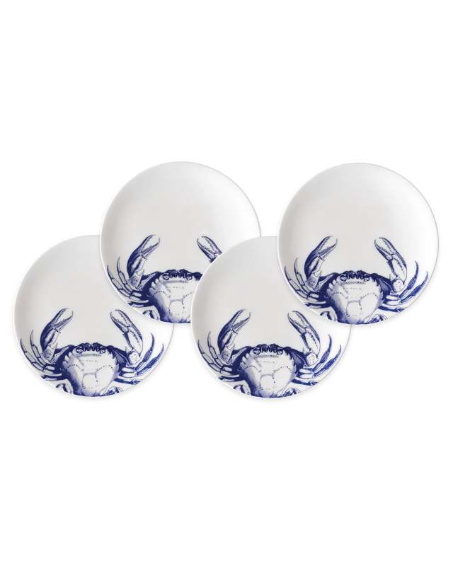 Blue Crabs Canapes Plates, Set of 4