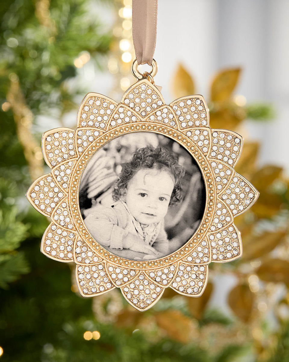 24K Gold-Plated Flower Pavé Frame Ornament