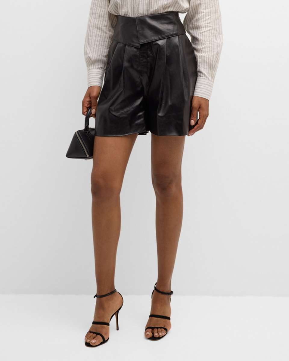 Marca Pleated Leather Shorts