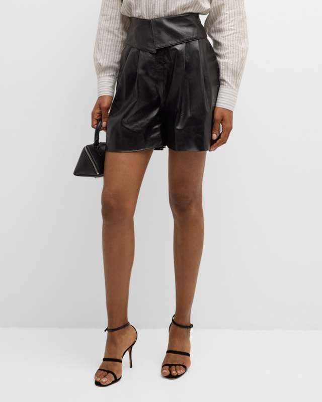 Marca Pleated Leather Shorts