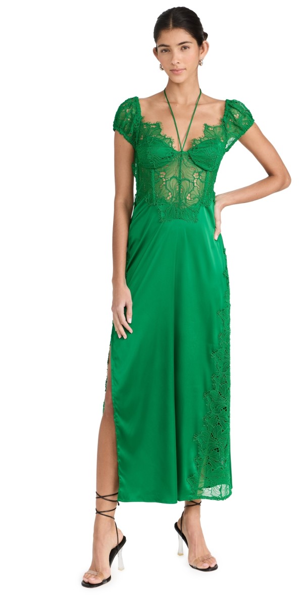 For Love & Lemons Casey Maxi Dress Green