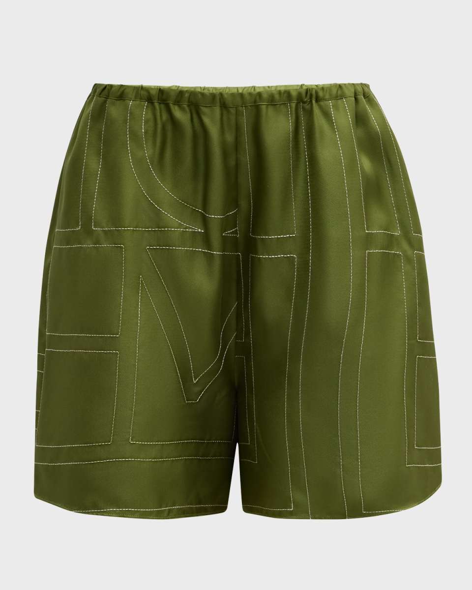 Monogram Embroidered Silk Pajama Shorts