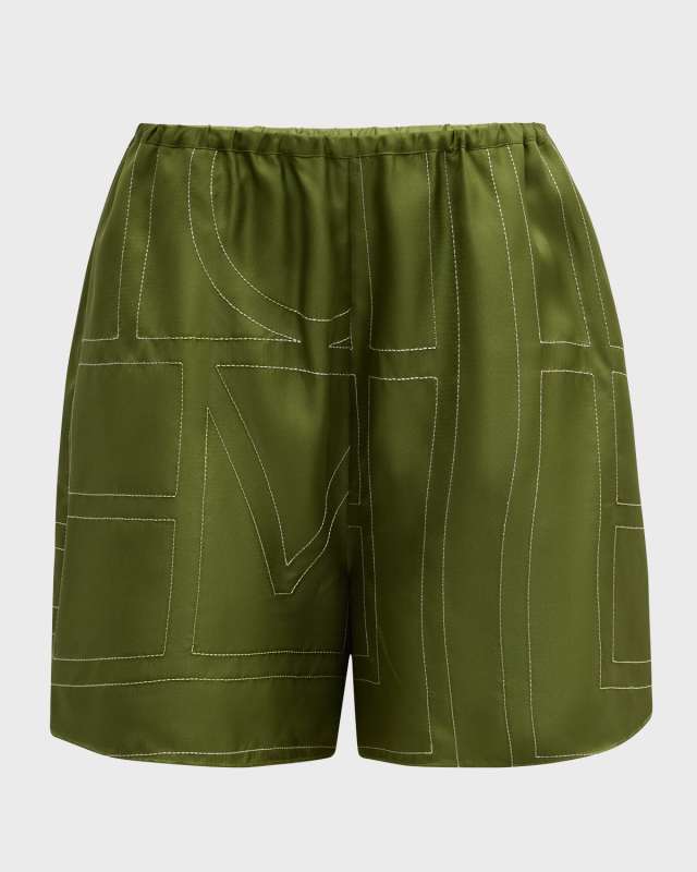 Monogram Embroidered Silk Pajama Shorts
