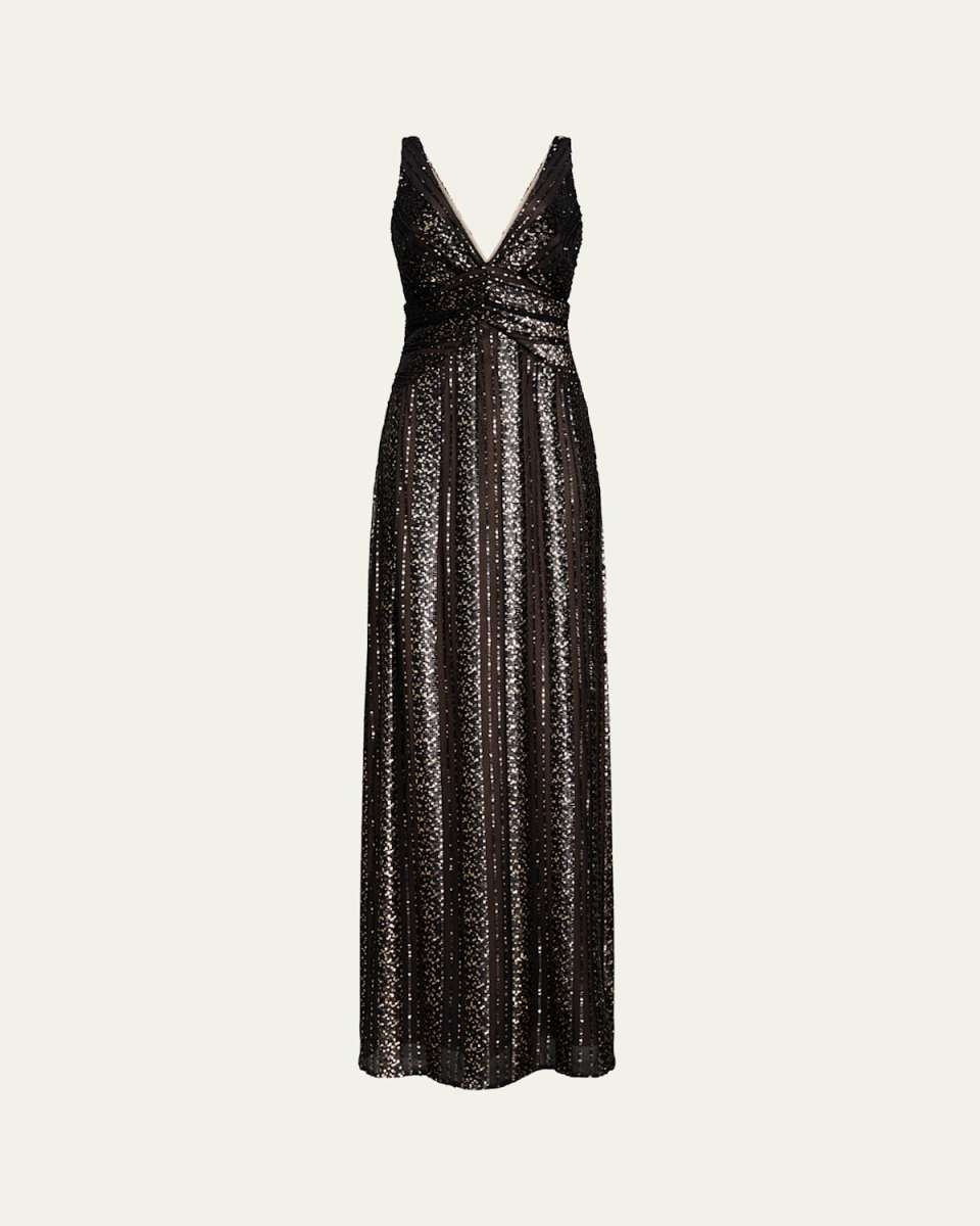 Esra Sleeveless Deep V-Neck Sequin Gown