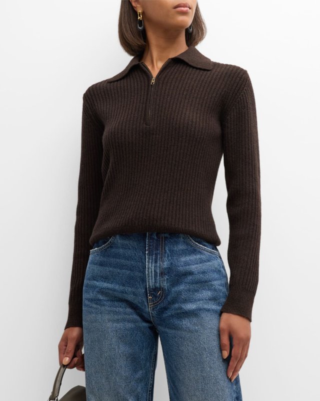 Braxton Zip-Front Polo Rib Sweat