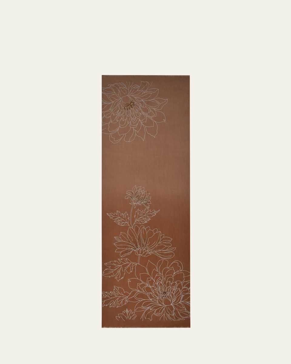 Dahlia Line Art Merino Wool Scarf