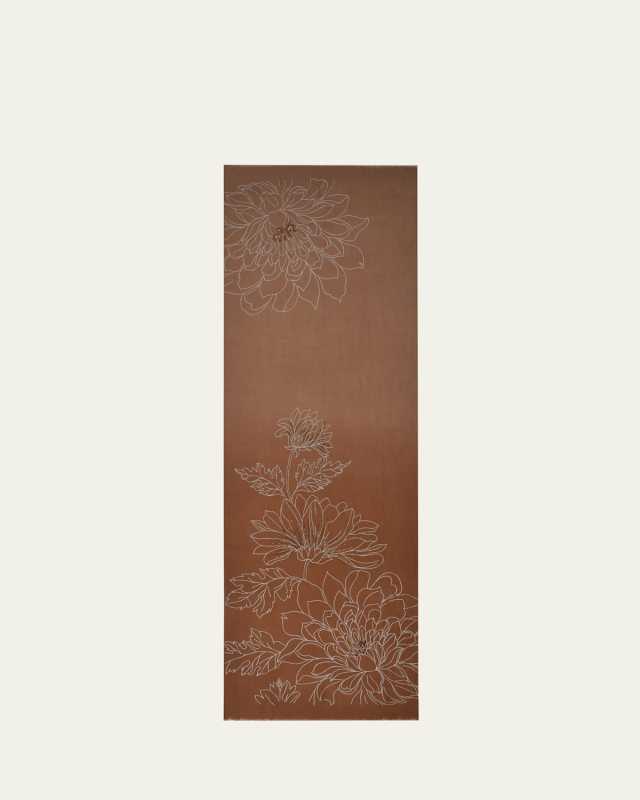 Dahlia Line Art Merino Wool Scarf