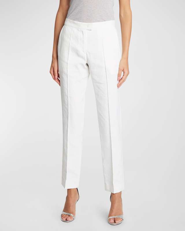 Nolena High-Rise Pintuck Straight-Leg Ankle Pants