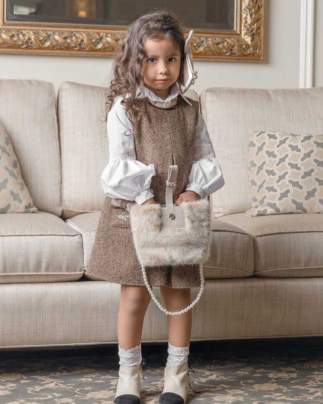 Girl's Herringbone Blouse & Tweed Dress Set, Size 12M-10