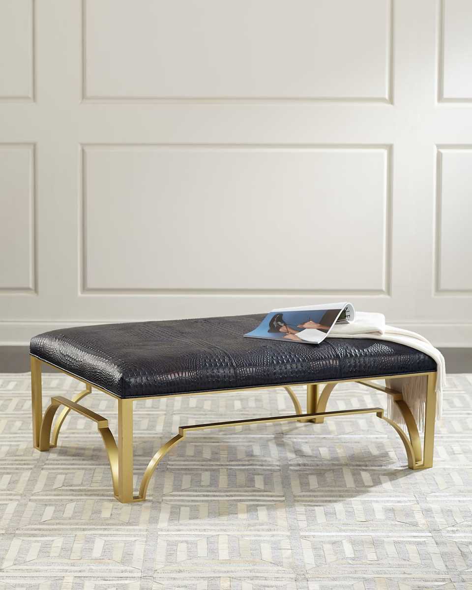 Astor Leather and Brass Ottoman