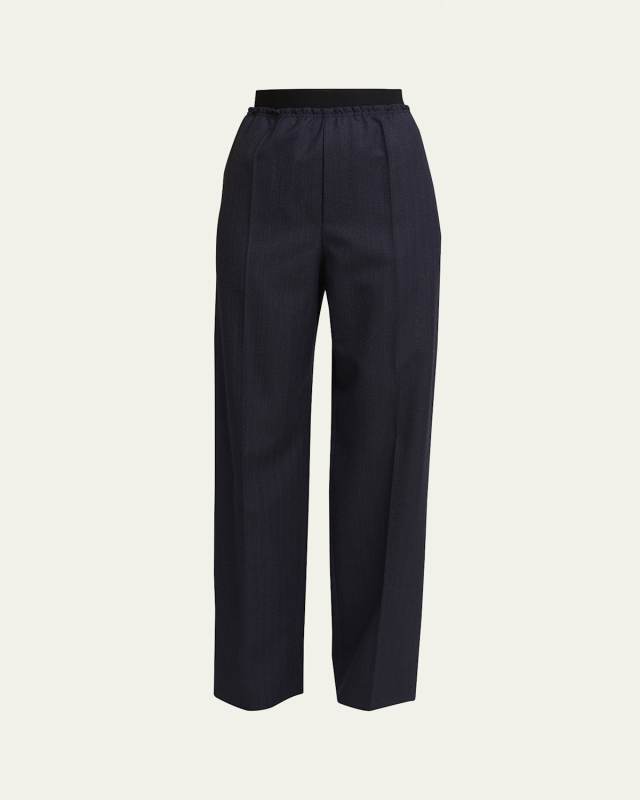 Subtle Striped Straight-Leg Wool Trousers