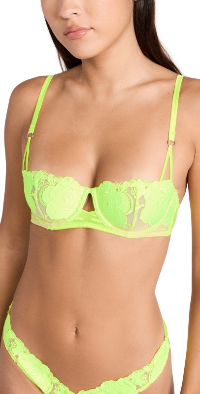 Fleur du Mal Rose Logo Embroidery Balconette Neon Yellow
