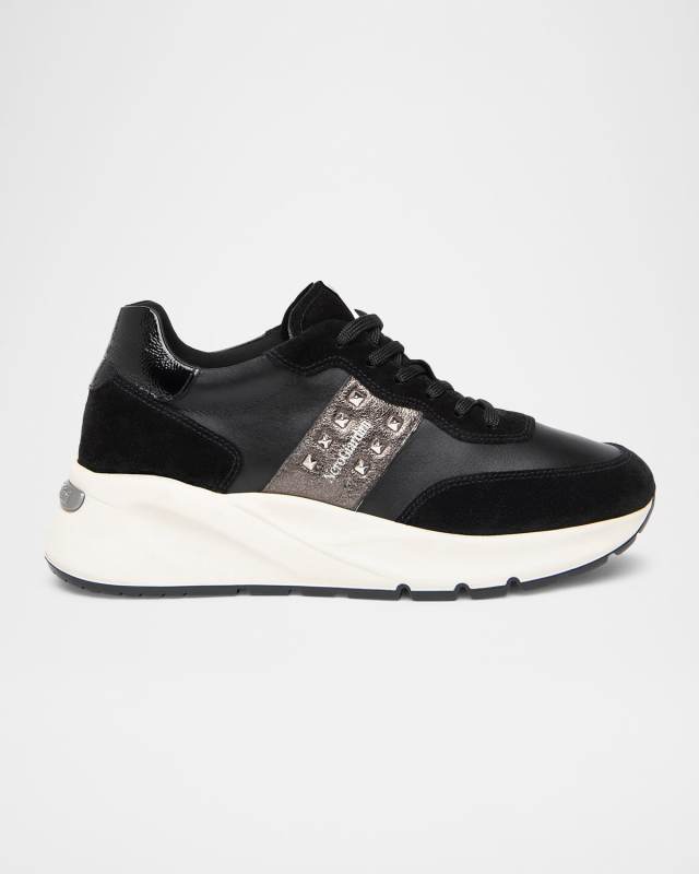 Studded Mixed Leather Runner Sneakers