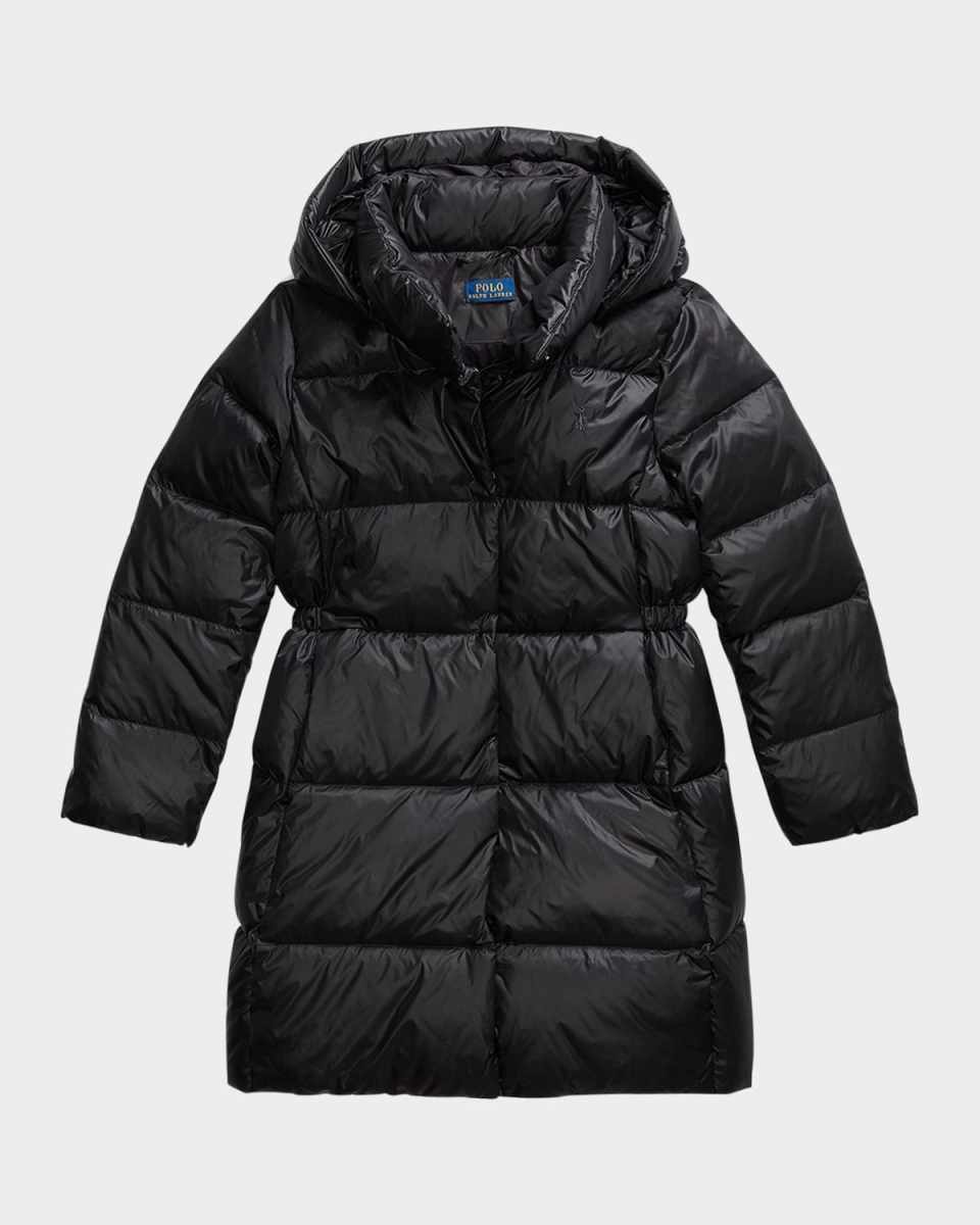 Girl's Metallic Embroidered Pony Puffer Coat, Size S-X
