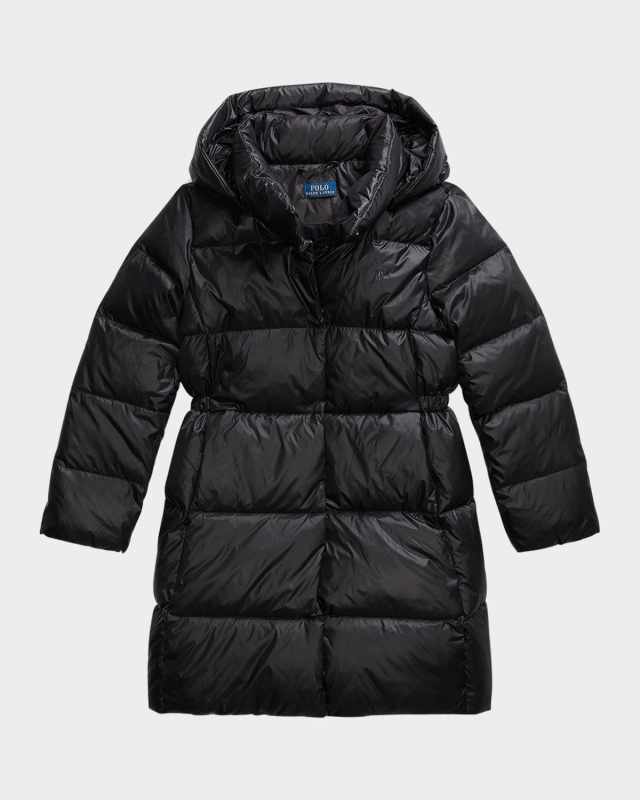 Girl's Metallic Embroidered Pony Puffer Coat, Size S-X