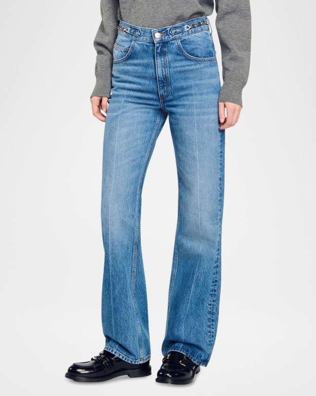 Jekyll Faded Denim Jeans with Curb Chain Detail