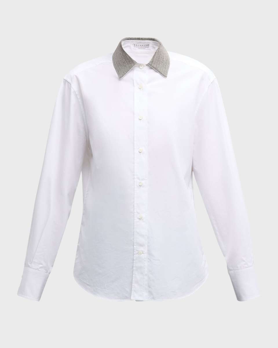 Monili Collar Long-Sleeve Poplin Shirt