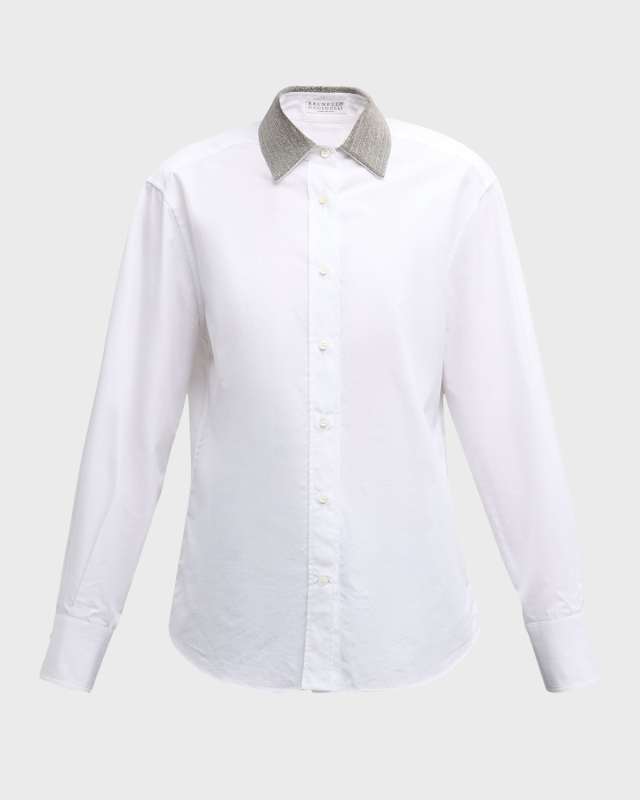Monili Collar Long-Sleeve Poplin Shirt