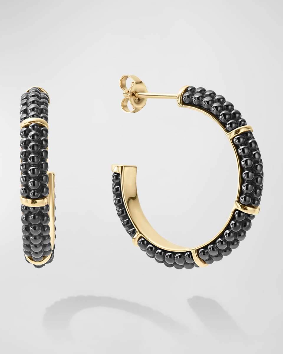 21mm Black Caviar & 18K Gold Hoop Earrings