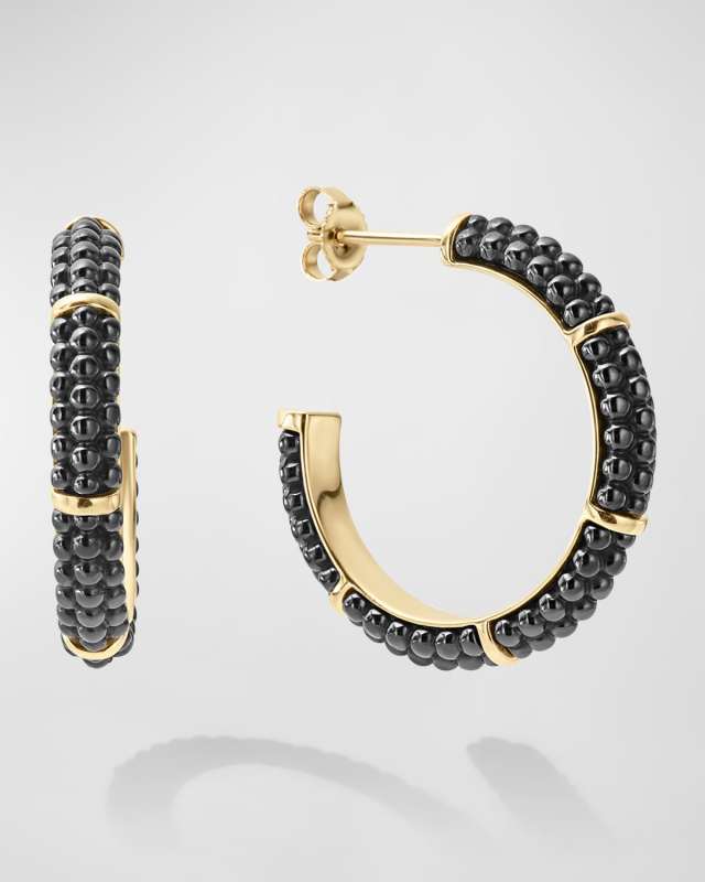 21mm Black Caviar & 18K Gold Hoop Earrings