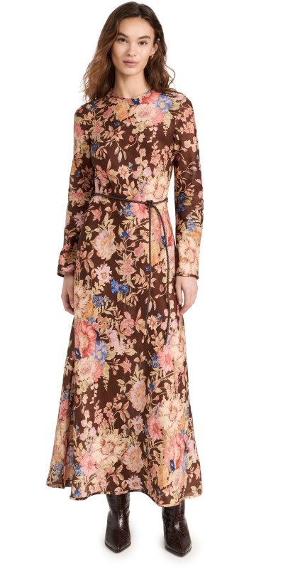 Zimmermann August Bias Long Dress Chocolate Floral