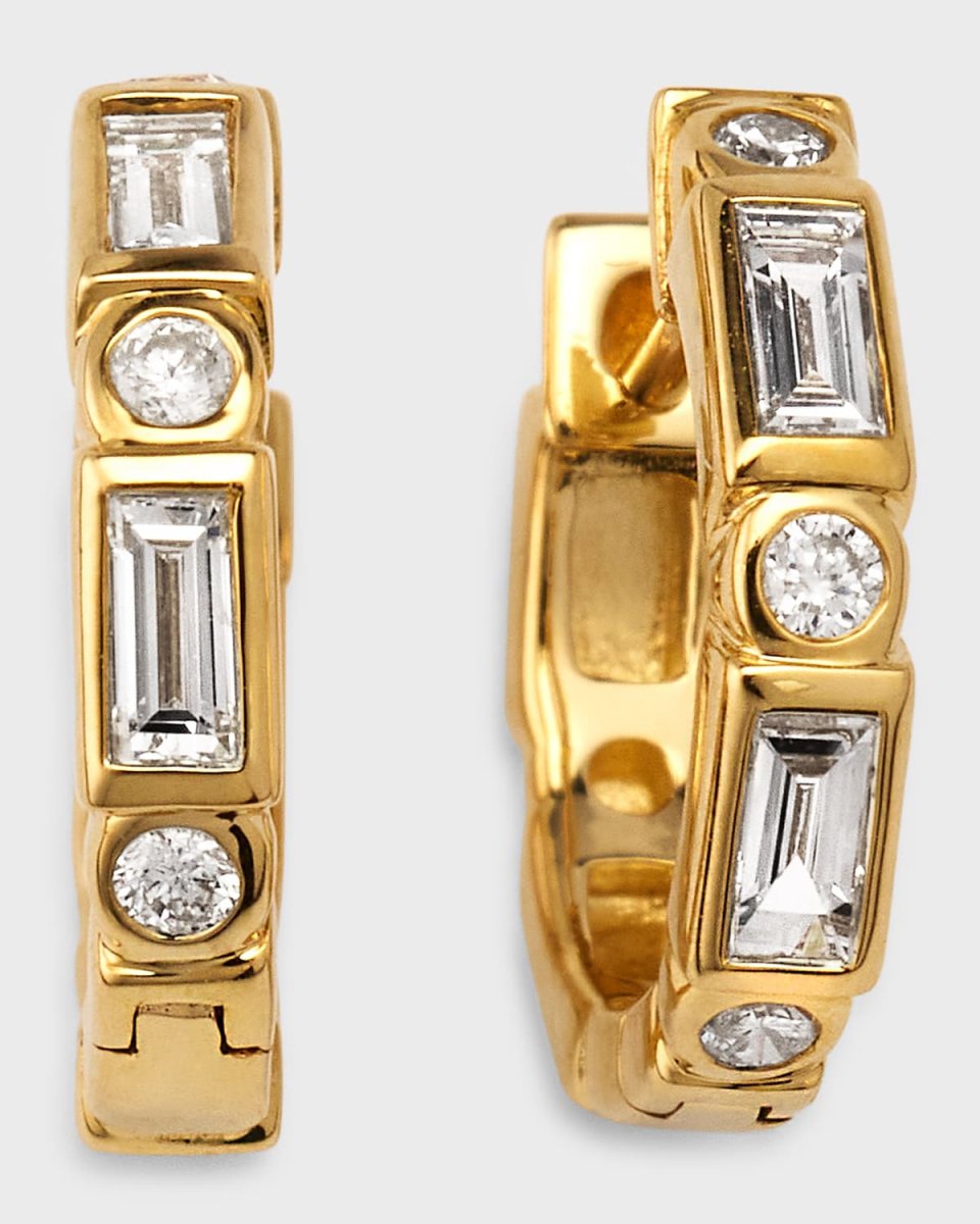 14k Baguette & Round-Cut Diamond Hoop Earrings