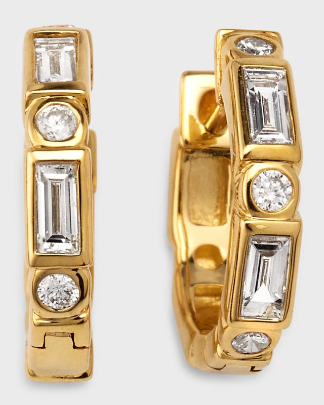 14k Baguette & Round-Cut Diamond Hoop Earrings