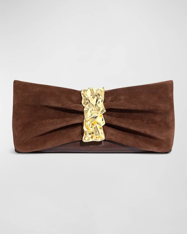 Golden Ribbon Convertible Suede Shoulder Bag
