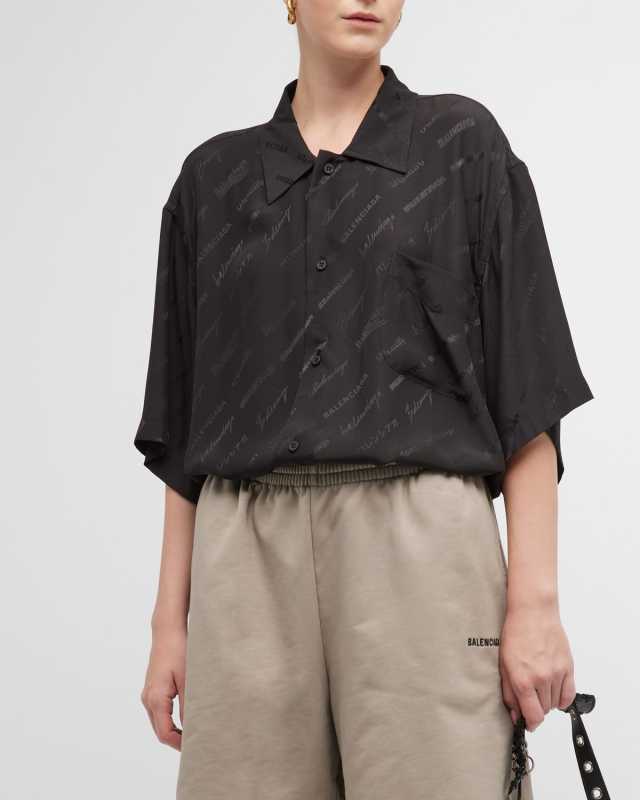 Button-Front Minimal Shirt with Lettering Details