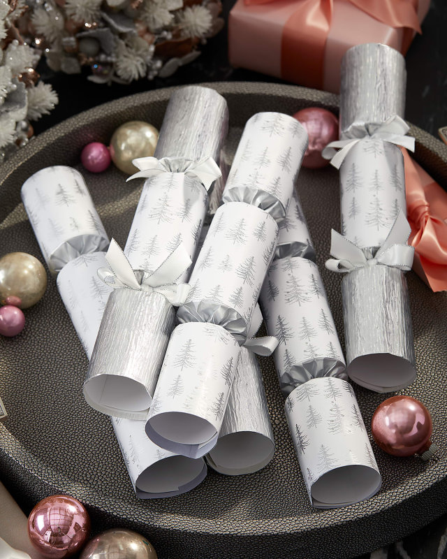 Silver Pine Tree Christmas Crackers, Set of 6
