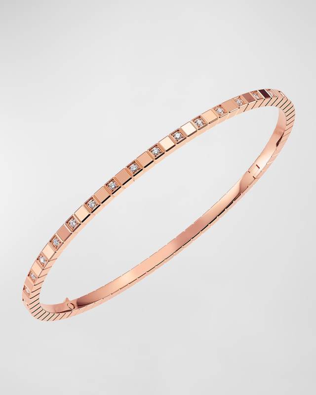 Ice Cube 18K Rose Gold Semi-Diamond Bangle Bracelet, Size Mediu