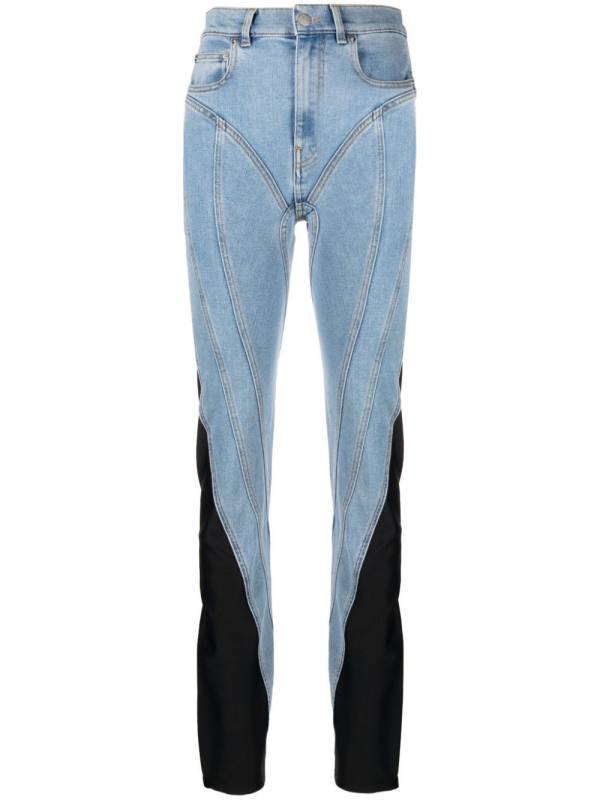 contrast-panel slim-fit jeans