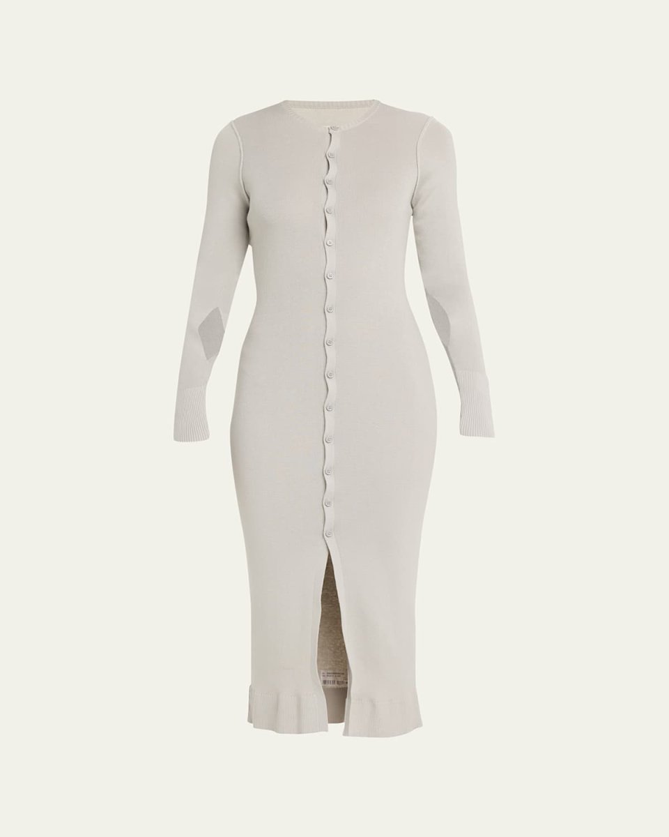 Long-Sleeve Button-Front Midi Dress
