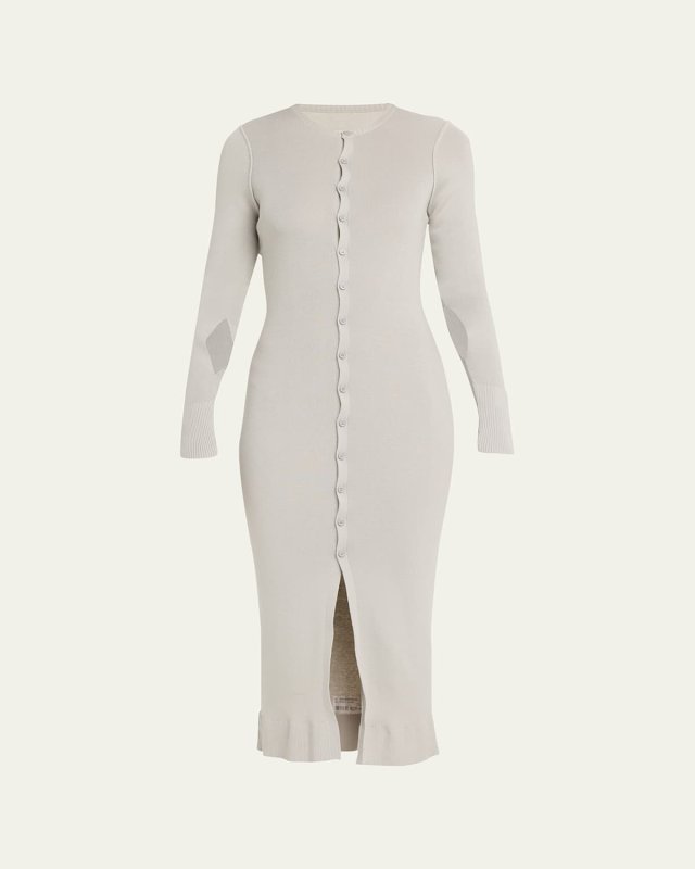 Long-Sleeve Button-Front Midi Dress