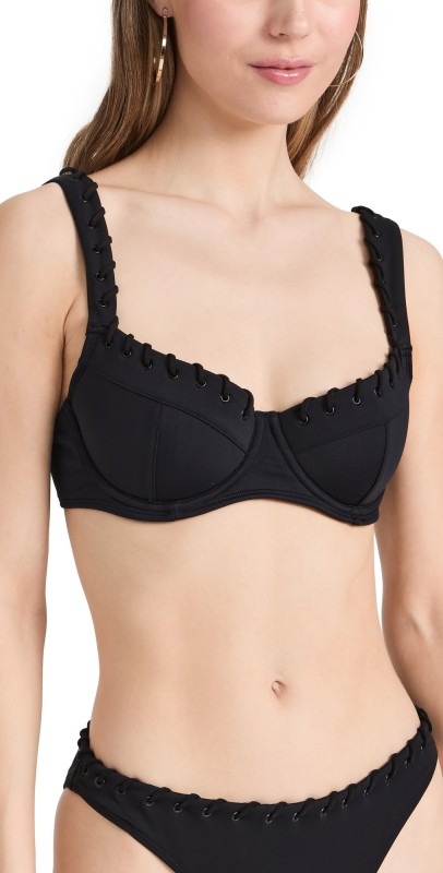 Good American Whip Stitch Balconette Bikini Top Black001