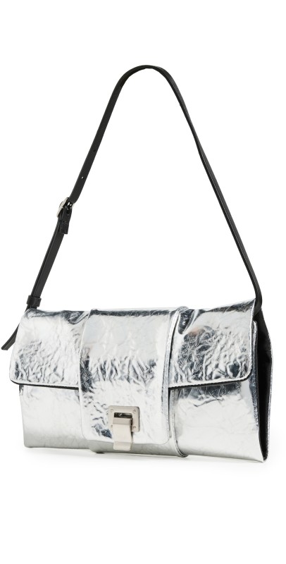 Proenza Schouler Flip Shoulder Bag in Metallic Lacquered Nylon Silver