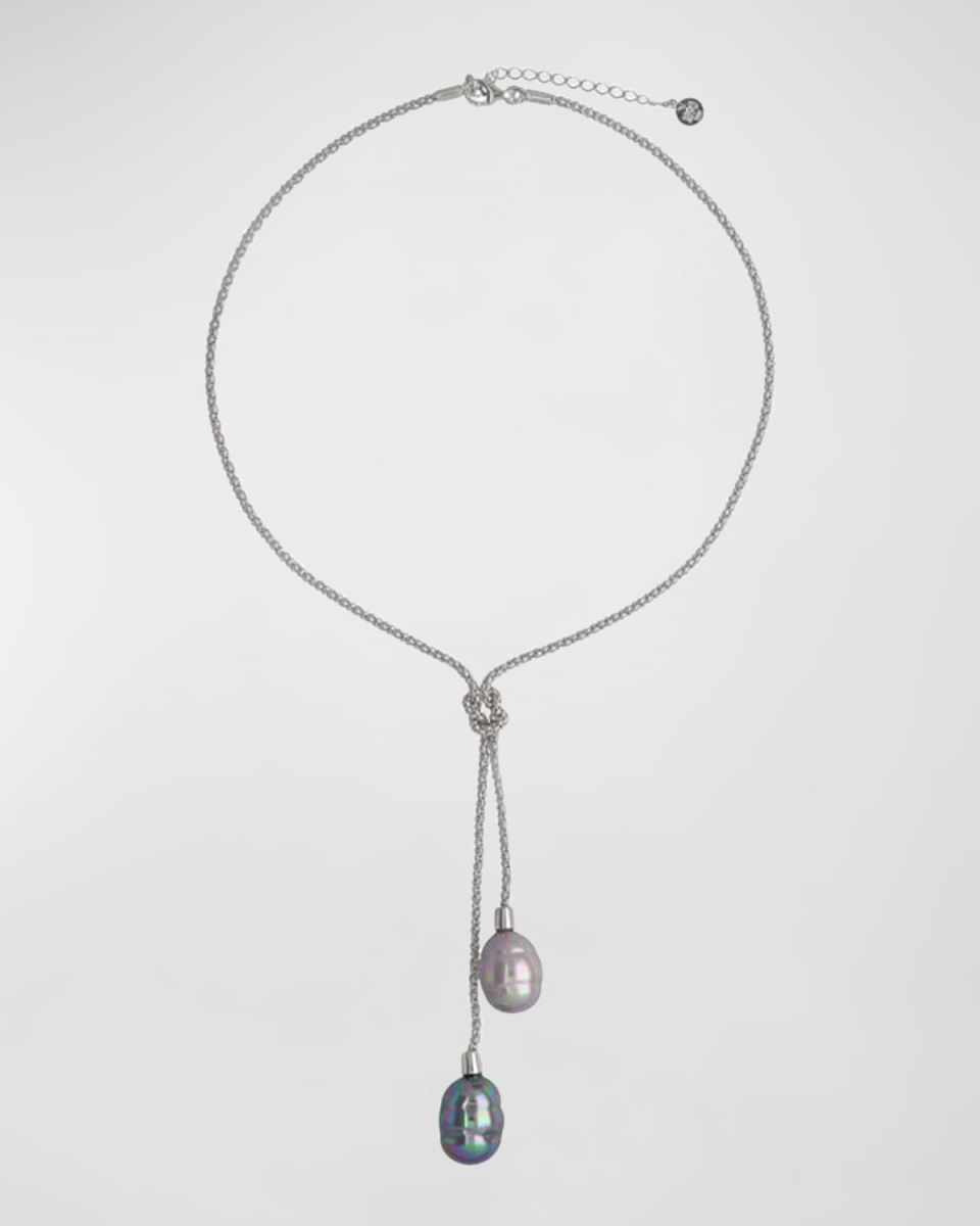 Tender 2-Pearl Y-Drop Necklace, Steel