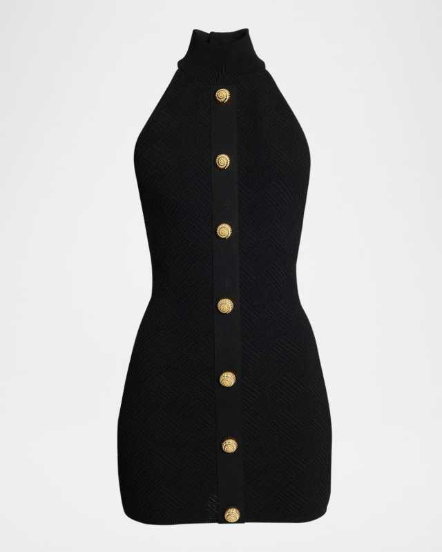 Halter Vichy Knit Mini Dress