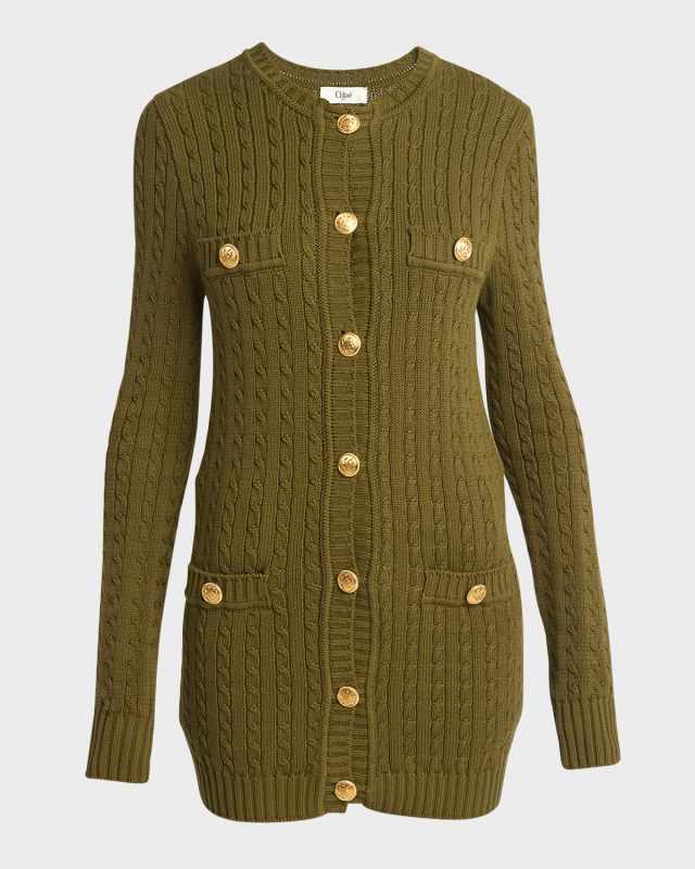 Cable-Knit Cardigan with Gold-Tone Buttons
