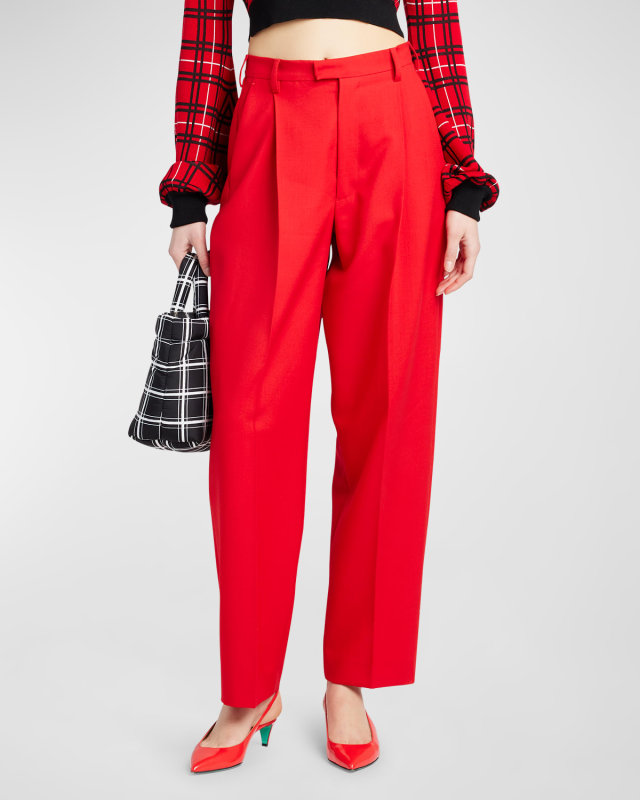 Straight-Leg Pleated Trousers