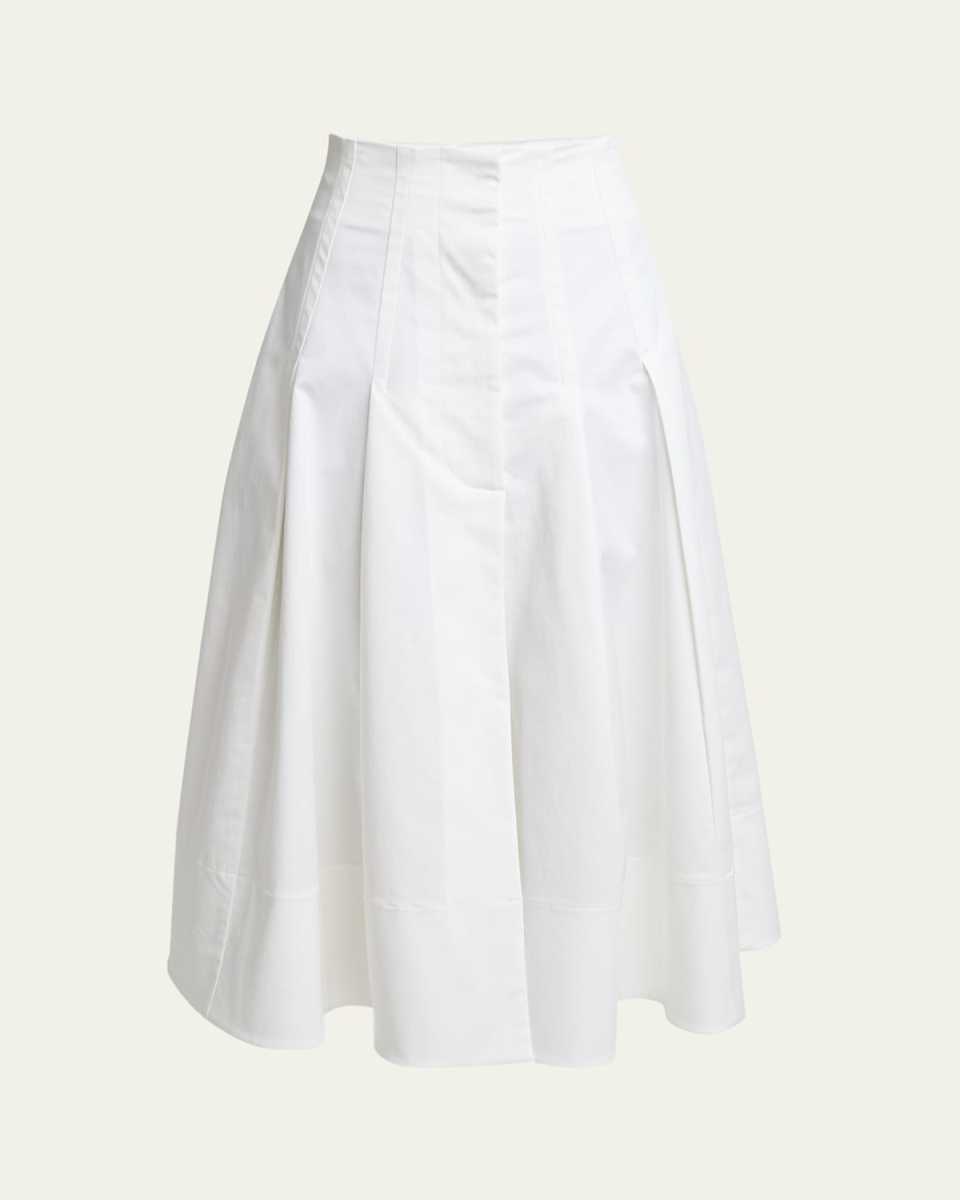 Moore Pleated Organic Cotton Twill Suiting Midi Skirt
